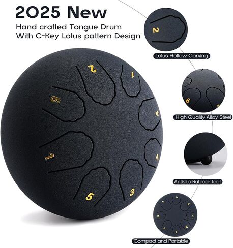 Steel Tongue Drum Set - 6 inch 8 Note Rain Drum Hand Pan Drum for Kids & Adult Music Education, Yoga, Prenatal Education and Outdoor Garden Use with Drum Mallets (Malachite) in Saudi Arabia