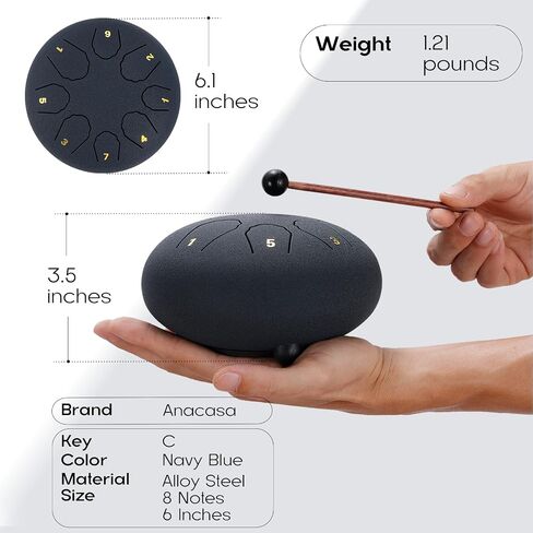 Steel Tongue Drum Set - 6 inch 8 Note Rain Drum Hand Pan Drum for Kids & Adult Music Education, Yoga, Prenatal Education and Outdoor Garden Use with Drum Mallets (Malachite) in Saudi Arabia