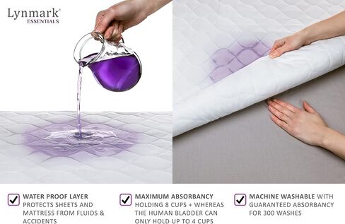 منصات سرير Lynmark® القابلة للغسل 34 "× 36" مع Tucks الطويلة والامتصاص الثقيل ، واقي مراتب مقاوم للماء قابلة لإعادة الاستخدام ، أفضل لسلس البول وترطيب الفراش ، حزمة 2 ، توأم in Kuwait