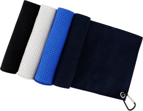 مناشف جولف لحقائب الجولف للرجال والنساء، 4 عبوات من مناشف الجولف المصنوعة من الألياف الدقيقة (40.64 سم × 40.64 سم) مع مشبك حلقة تسلق، ملحقات حقيبة الجولف منشفة الجولف للرجال، منظف كرة الجولف بمقبض نادي الجولف in Kuwait