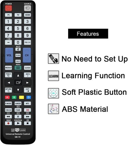 جهاز تحكم عن بعد للتلفزيون العالمي، مقاوم للماء، يدعم أجهزة التلفاز الذكية، LED/LCD، Apple TV، Vizio، LG، Samsung، Roku، Blu-Ray، مشغلات DVD، أنظمة الصوت، تصميم سهل التنظيف in Saudi Arabia