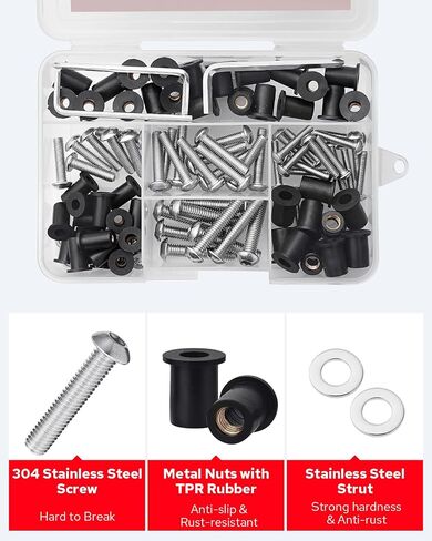 Benlari 160Pcs Well Nut Bolts Kit 304 Stainless Steel Countersunk Screws M4 M5 M6 TPR Rubber Expansion Nuts Fit for Kayak Motorcycle Marine Boat Windscreen in Saudi Arabia