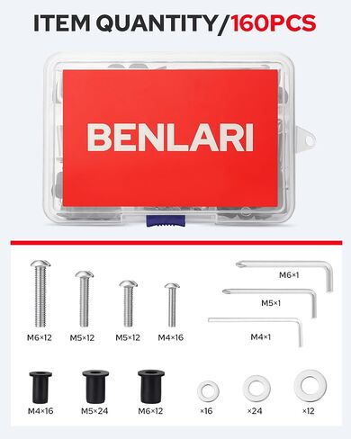 Benlari 160Pcs Well Nut Bolts Kit 304 Stainless Steel Countersunk Screws M4 M5 M6 TPR Rubber Expansion Nuts Fit for Kayak Motorcycle Marine Boat Windscreen in Saudi Arabia
