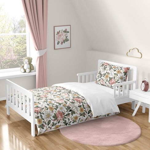 Sweet Jojo Designs Boho Wildflower Vintage Floral Girl Toddler Bedding Set 5p Bed in a Bag Comforter Blanket Pillowcase Sham Sheets Black Orange Teal Bohemian Farmhouse Botanical Paisley Cottagecore in Kuwait