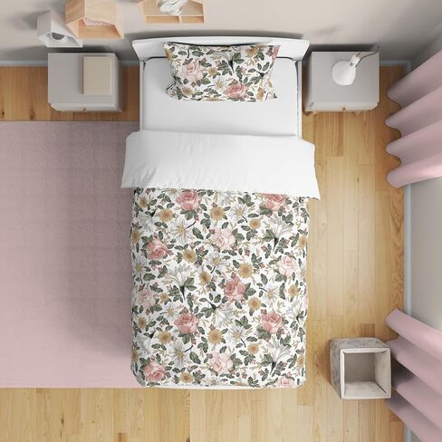 Sweet Jojo Designs Boho Wildflower Vintage Floral Girl Toddler Bedding Set 5p Bed in a Bag Comforter Blanket Pillowcase Sham Sheets Black Orange Teal Bohemian Farmhouse Botanical Paisley Cottagecore in Kuwait