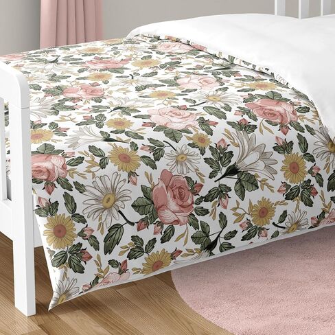 Sweet Jojo Designs Boho Wildflower Vintage Floral Girl Toddler Bedding Set 5p Bed in a Bag Comforter Blanket Pillowcase Sham Sheets Black Orange Teal Bohemian Farmhouse Botanical Paisley Cottagecore in Kuwait