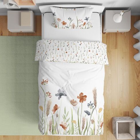 Sweet Jojo Designs Boho Wildflower Vintage Floral Girl Toddler Bedding Set 5p Bed in a Bag Comforter Blanket Pillowcase Sham Sheets Black Orange Teal Bohemian Farmhouse Botanical Paisley Cottagecore in Kuwait