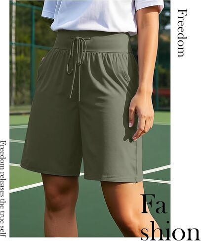 Neer 3 Pack Bermuda Shorts for Women Wide Leg High Waisted Drawstring Gym Shorts with Pocket in Kuwait