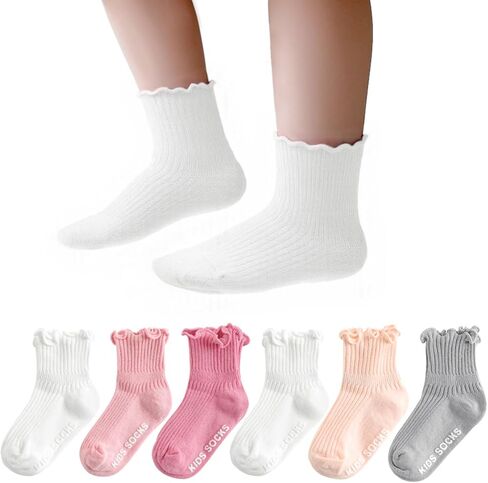 Zando Baby Girl Ruffle Socks with Grippers - Soft Cotton Toddler Frilly Socks for Newborn Infant 0-6 Years in Saudi Arabia
