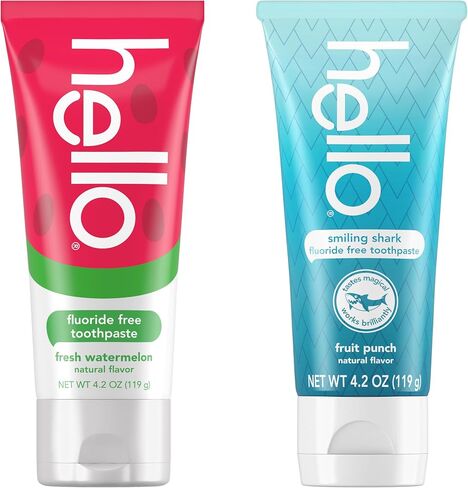 Hello Natural Watermelon Flavor Baby & Kids Fluoride Free Toothpaste, Vegan, SLS Free, Gluten Free, Safe to Swallow for Baby and Toddlers, 4.2 Ounce (Pack of 3) in Saudi Arabia