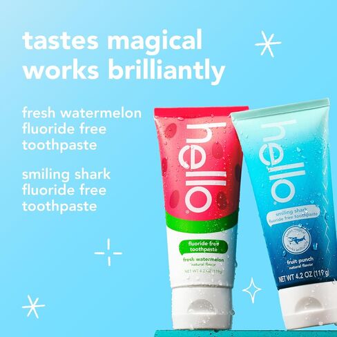 Hello Natural Watermelon Flavor Baby & Kids Fluoride Free Toothpaste, Vegan, SLS Free, Gluten Free, Safe to Swallow for Baby and Toddlers, 4.2 Ounce (Pack of 3) in Saudi Arabia
