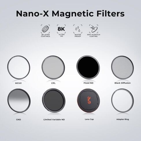 K&F Concept 55mm Magnetic MCUV CPL Fixed ND1000 Magnetic Basic Ring 4-in-1 Lens Filters Kit with 28 Multi-Coatings for Camera Lens (Nano-X Series) in Saudi Arabia