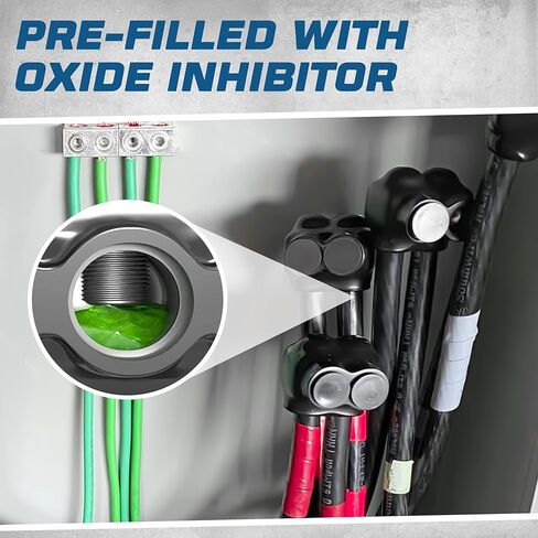 مدخل جانب واحد من OHLECTRIC - منفذان - 4-14 AWG - موصل أسود معزول - سداسي ألين مشقوق - مملوء مسبقًا بمثبط الأكسيد - طلاء الفينيل المطاطي، 6061-T6 ألومنيوم CU9AL in Kuwait