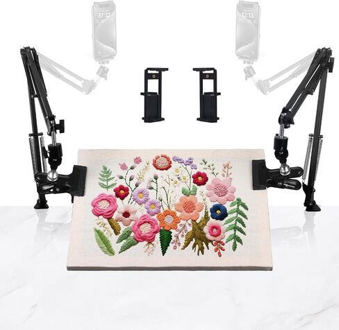 Adjustable Embroidery Hoops Stand for Hand Work,Cross Stitch Frame with 360° Rotation,Needlework Frame, Embroidery Stand Suitable for Embroidery Kit,3-in-1 Hoop/Tablet/Phone Holder Desk Stand,White in Kuwait