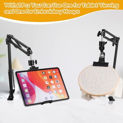Adjustable Embroidery Hoops Stand for Hand Work,Cross Stitch Frame with 360° Rotation,Needlework Frame, Embroidery Stand Suitable for Embroidery Kit,3-in-1 Hoop/Tablet/Phone Holder Desk Stand,White in Kuwait