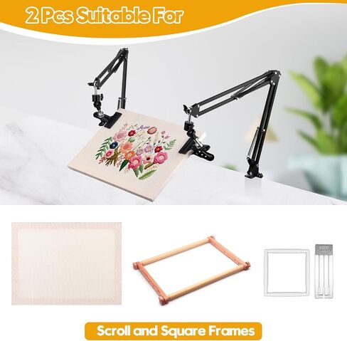 Adjustable Embroidery Hoops Stand for Hand Work,Cross Stitch Frame with 360° Rotation,Needlework Frame, Embroidery Stand Suitable for Embroidery Kit,3-in-1 Hoop/Tablet/Phone Holder Desk Stand,White in Kuwait