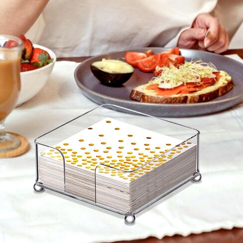 Amazing Abby Acrylic Luncheon Napkin Holder (6.5"x6.5"), Plastic Napkin Dispenser with Non-Slip Pads, Clear Napkin Stand, Great for Kitchen Counter, Dining Table, Bathroom Vanity, and More in Saudi Arabia