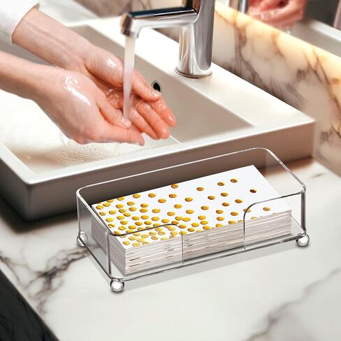 حامل مناديل غداء أكريليك مذهل من آبي (6.5 بوصة × 6.5 بوصة)، موزع مناديل بلاستيكي مع وسادات مضادة للانزلاق، حامل مناديل شفاف، رائع لطاولة المطبخ، وطاولة الطعام، ومنضدة الحمام، والمزيد in Kuwait