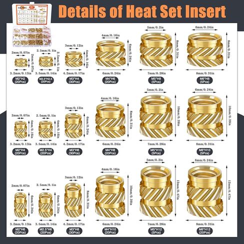 432 Pcs Threaded Inserts for Plastic Heat Set Insert M2 M2.5 M3 M4 M5 M6 Brass Metric Knurled Nuts Kit for 3D Printing Automotive Plastic Shell in Kuwait
