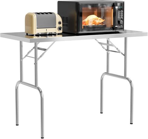 ROVSUN Stainless Steel Folding Table 48 x 24 Inches, Portable Commercial Folding Prep Table with Undershelf, NSF Heavy Duty Foldable Table for Home Kitchen Restaurant Hotel Outdoor Camping Picnic in Saudi Arabia
