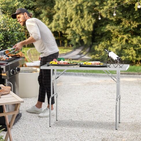 ROVSUN Stainless Steel Folding Table 48 x 24 Inches, Portable Commercial Folding Prep Table with Undershelf, NSF Heavy Duty Foldable Table for Home Kitchen Restaurant Hotel Outdoor Camping Picnic in Saudi Arabia