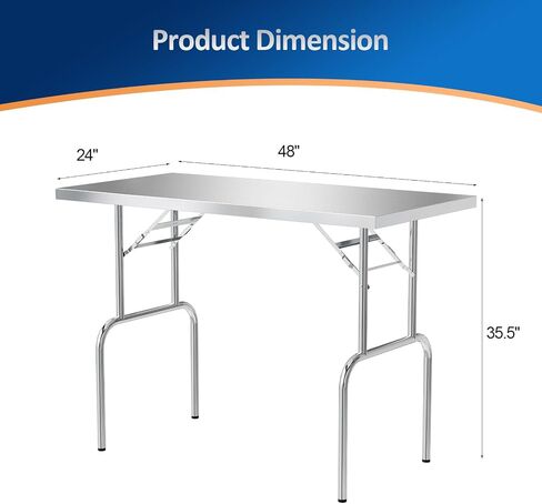 ROVSUN Stainless Steel Folding Table 48 x 24 Inches, Portable Commercial Folding Prep Table with Undershelf, NSF Heavy Duty Foldable Table for Home Kitchen Restaurant Hotel Outdoor Camping Picnic in Saudi Arabia
