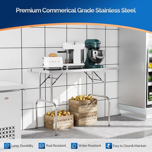 ROVSUN Stainless Steel Folding Table 48 x 24 Inches, Portable Commercial Folding Prep Table with Undershelf, NSF Heavy Duty Foldable Table for Home Kitchen Restaurant Hotel Outdoor Camping Picnic in Saudi Arabia