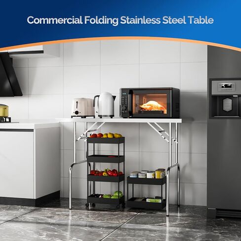 ROVSUN Stainless Steel Folding Table 48 x 24 Inches, Portable Commercial Folding Prep Table with Undershelf, NSF Heavy Duty Foldable Table for Home Kitchen Restaurant Hotel Outdoor Camping Picnic in Saudi Arabia