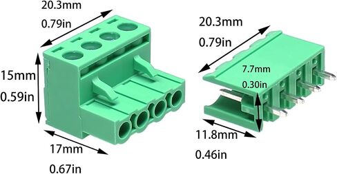 15PCS Green PA66 Plastic 4 Pins 5.08mm Pitch Male Female DIY PCB Mounting Screw Wiring Terminal Connector for Electronic Device Communication Equipment Instrumentation in Saudi Arabia