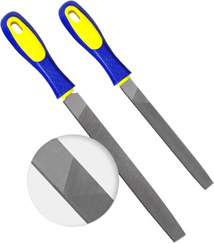 مجموعة ملفات شديدة التحمل مكونة من قطعتين مقاس 8 بوصات من KALIM - ملفات فولاذية صلبة عالية الكربون مسطحة/نصف دائرية مع مقابض مضادة للانزلاق، متوسطة الخشونة، مناسبة للخشب/المعدن/النموذج/التشكيل in Kuwait