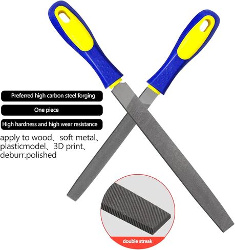 مجموعة ملفات شديدة التحمل مكونة من قطعتين مقاس 8 بوصات من KALIM - ملفات فولاذية صلبة عالية الكربون مسطحة/نصف دائرية مع مقابض مضادة للانزلاق، متوسطة الخشونة، مناسبة للخشب/المعدن/النموذج/التشكيل in Kuwait