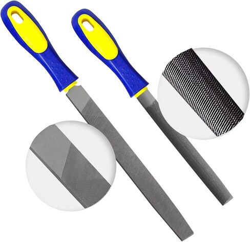 KALIM 2-Piece 8 Inch Heavy Duty File Set - Flat/Half Round High Carbon Hardened Steel Files with Anti-Slip Handles, Medium Coarse, Suitable for Wood/Metal/Model/Shaping in Saudi Arabia