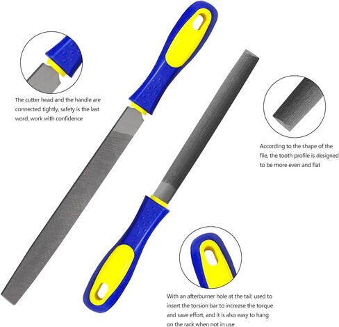 KALIM 2-Piece 8 Inch Heavy Duty File Set - Flat/Half Round High Carbon Hardened Steel Files with Anti-Slip Handles, Medium Coarse, Suitable for Wood/Metal/Model/Shaping in Saudi Arabia