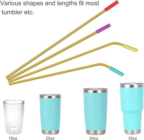 20 عبوة من شفاطات الشرب المعدنية المصنوعة من الفولاذ المقاوم للصدأ قابلة لإعادة الاستخدام، مقاس 10.5 بوصة و8.5 بوصة مع 20 طرفًا من السيليكون و5 فرش للمصاصة وحقيبة سفر واحدة، شفاطة معدنية طويلة جدًا صديقة للبيئة تناسب كوب سعة 20 24 30 أونصة in Kuwait