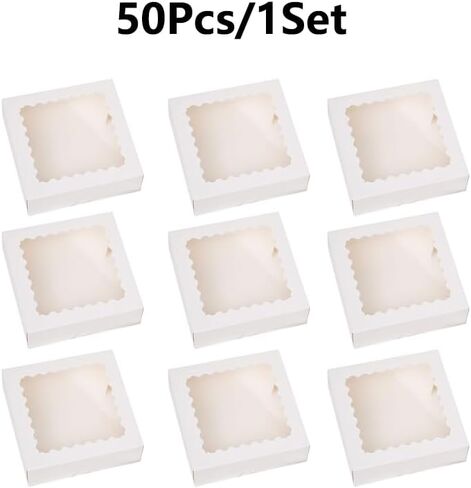 50 قطعة (8 × 8 × 2.4 بوصة) صناديق الكيك مع صناديق خبز نافذة وصناديق المعجنات للكعك والمعجنات والشوكولاتة والكب كيك في عيد الحب (50 قطعة وردي)، 8825-8CDGH in Kuwait