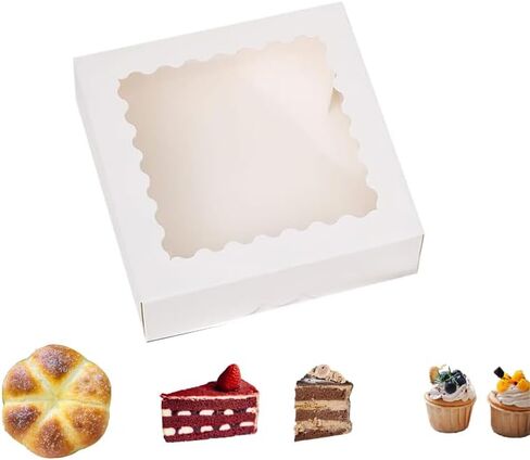 50 قطعة (8 × 8 × 2.4 بوصة) صناديق الكيك مع صناديق خبز نافذة وصناديق المعجنات للكعك والمعجنات والشوكولاتة والكب كيك في عيد الحب (50 قطعة وردي)، 8825-8CDGH in Kuwait