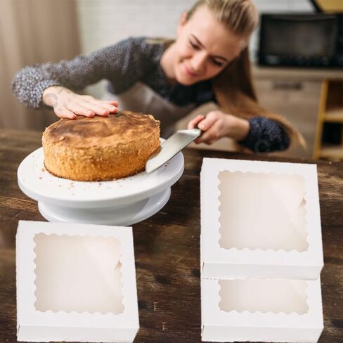 50 قطعة (8 × 8 × 2.4 بوصة) صناديق الكيك مع صناديق خبز نافذة وصناديق المعجنات للكعك والمعجنات والشوكولاتة والكب كيك في عيد الحب (50 قطعة وردي)، 8825-8CDGH in Kuwait