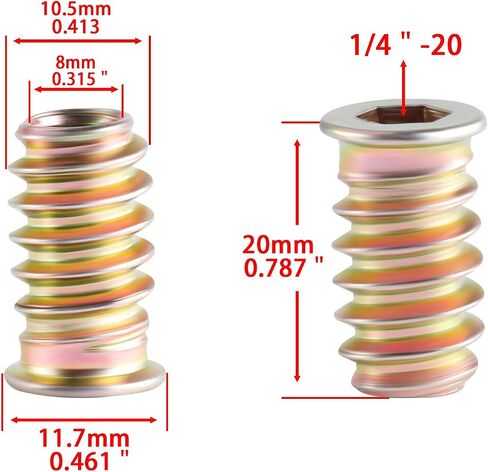 Threaded Inserts Nuts 50 Pcs 5/16 inch-18 x 20 mm Screw in Nut Threaded Zinc Plated Iron Wood Insert with 2 Pcs Hex Wrench for Wood Furniture in Saudi Arabia
