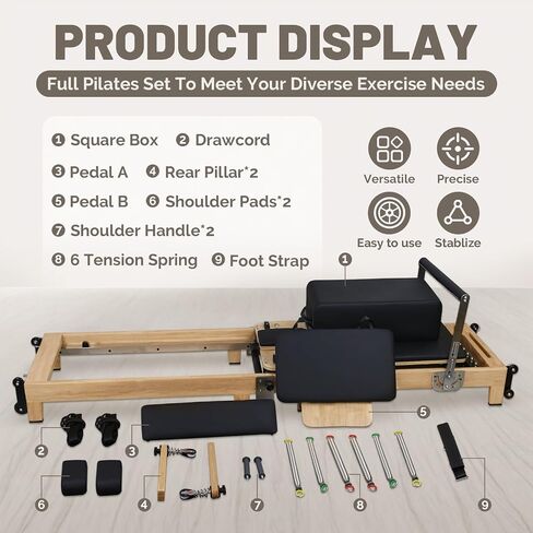 Pilates Reformer Foldable, Portable Pilates Reformer & Equipment for Home Use and Gym Workout, Pilates Reformer with Noise Reducing Roller System in Saudi Arabia