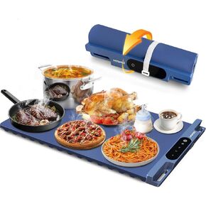 Food Warming Mat,Fast Heating Silicone Electric Warming Tray With 3 Level Temperature and 3 Level Timer, Roll Up Buffet Hot Plates Heat Pads, Portable Foldable Food Warmer For Parties Home white