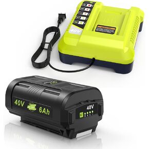 OP401 Charger + 2 Pcs OP4060 40V Max 6000mAh Batteries Set for Ryobi Tools OP4015 OP4026 OP4030 OP4040 OP4050 OP4060 OP4011 OP4031 Fast Charging & High Capacity