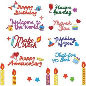 GLOBLELAND Metal Happy Birthday Cake Cutting Dies Birthday Cup Cake Cut Dies Happy Birthday Balloons Cake Cutting Dies Cut Stencils for Birthday Party Card Making Paper Album Scrapbooking