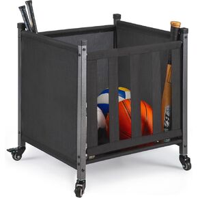 Ball Storage Bin Rolling Sports Ball Cart, Metal Garage Organizer Sport Rack, Ball Basket Storage, Ball Cage for Garage or Gym, Indoor & Outdoor Sports Equipment Organizer