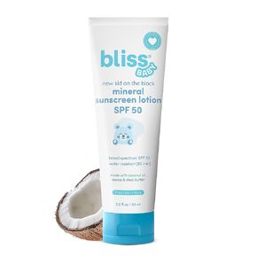 Bliss Baby Sunscreen For Kids & Adults, Premium SPF 50 Mineral Lotion, Natural Zinc Oxide, Hypoallergenic & Dermatologist Tested, Fragrance-Free, Water Resistant, Shea Butter, Coconut Oil - Vegan