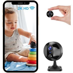 Indoor Camera Security Camera, 2K HD Wireless Wi-Fi Small Camera, Auto Night Vision, Rechargeable Battery, AI Motion Detection,Pet Camera,Video-only Surveillance