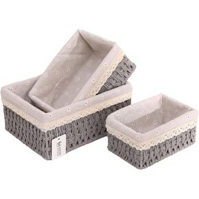 3-piece storage basket set hand-woven basket with cotton lining natural paper rope material for desktop organization shelf storage