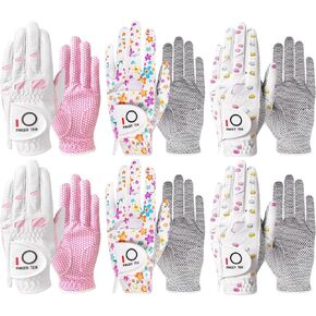 FINGER TEN Women’s Golf Gloves Ladies Left Hand Right Value 6 Pack, All Weather Extra Grip Size Fit Small Medium Large XL