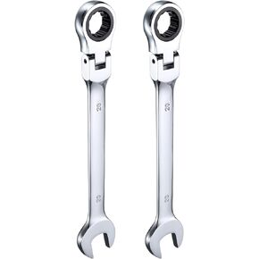 HARFINGTON 2pcs Flex-Head Ratcheting Wrench 13mm 180° Rotating Head Metric Ratchet Combination Wrenches 72-Teeth Chrome Vanadium Steel Open End Ratchet for Fasteners Nut Bolt