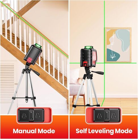 مستوى الليزر، Elikliv 4D Laser Level 360 Self Leveling، أداة خطوط مستوى الليزر الأخضر 200 قدم، ليزر خط متقاطع 4x360 درجة للبناء وتعليق الصور، مع بطاريتين قابلتين لإعادة الشحن (8 ساعات) in Kuwait