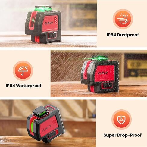مستوى الليزر، Elikliv 4D Laser Level 360 Self Leveling، أداة خطوط مستوى الليزر الأخضر 200 قدم، ليزر خط متقاطع 4x360 درجة للبناء وتعليق الصور، مع بطاريتين قابلتين لإعادة الشحن (8 ساعات) in Kuwait